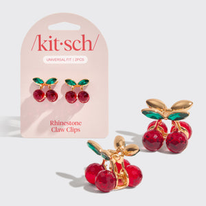 Mini pinces à griffes en strass, set de 2 pièces - Cerise