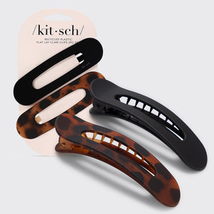 Set di 2 mollette piatte nere e tartarugate