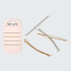 Épingles à cheveux extra longues en métal avec strass, 4 pièces - Or et argent