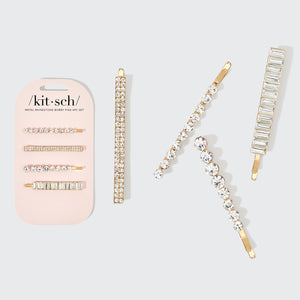 Ensemble de 4 épingles à cheveux assorties en métal et strass - Or