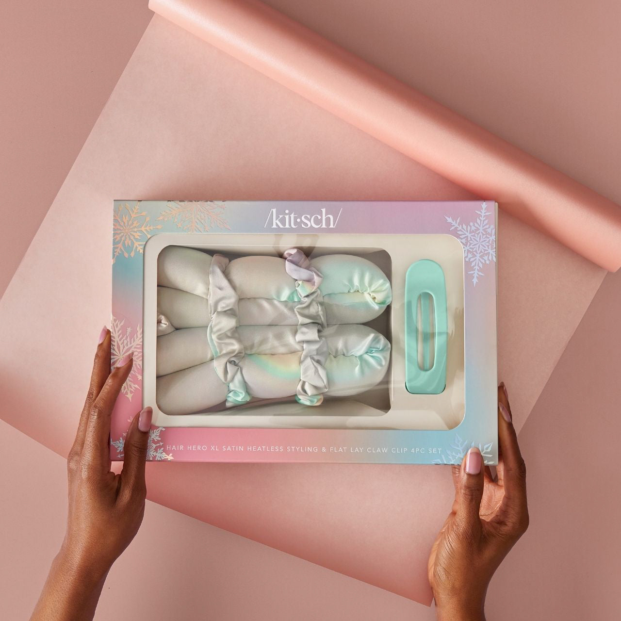 Set de 4 unidades - Rizador sin calor de cabello satinado y Pinza de estilo plano - Aura