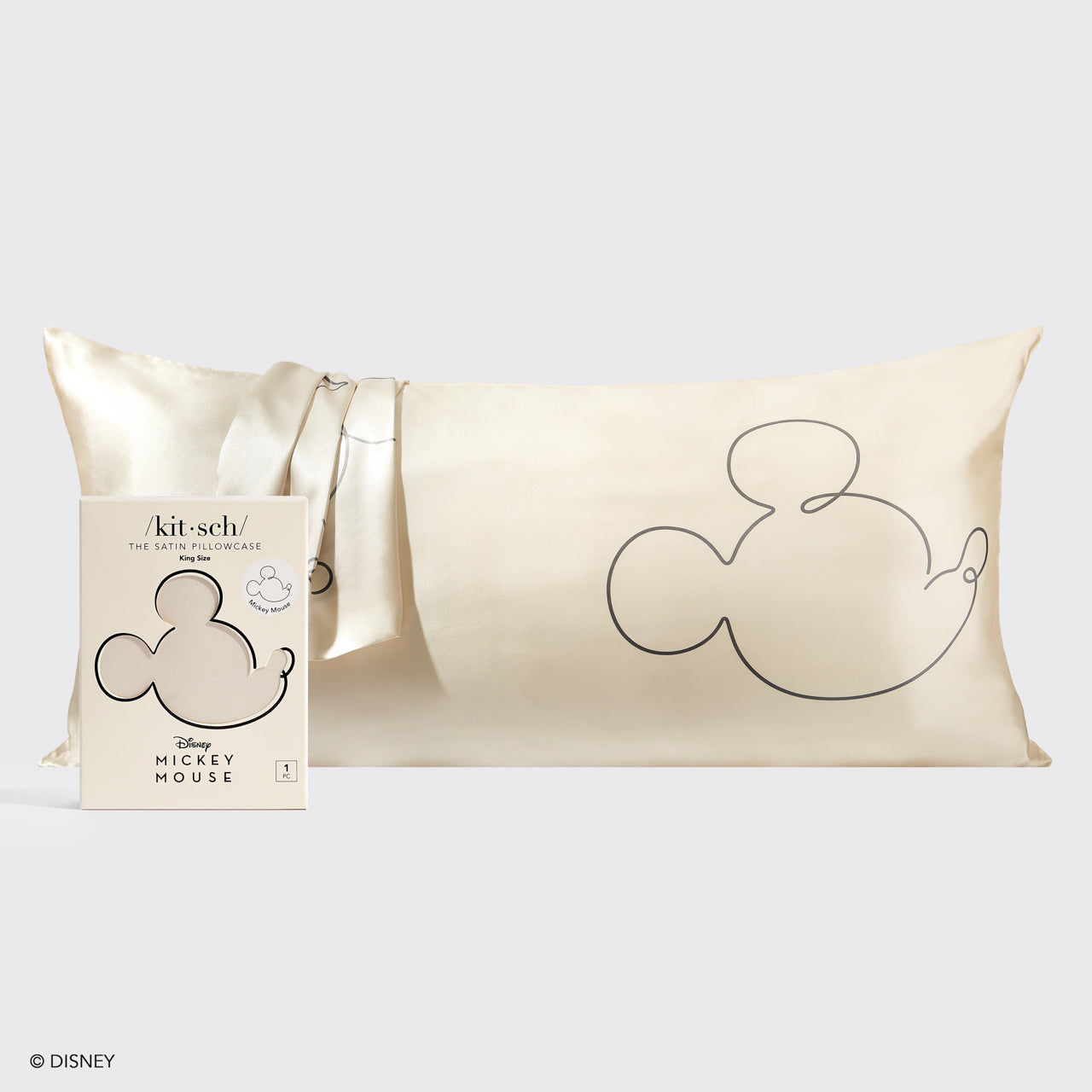 غطاء وسادة ساتان من Kitsch & Mickey and Minnie بحجم King Mr. Mouse - كريمي