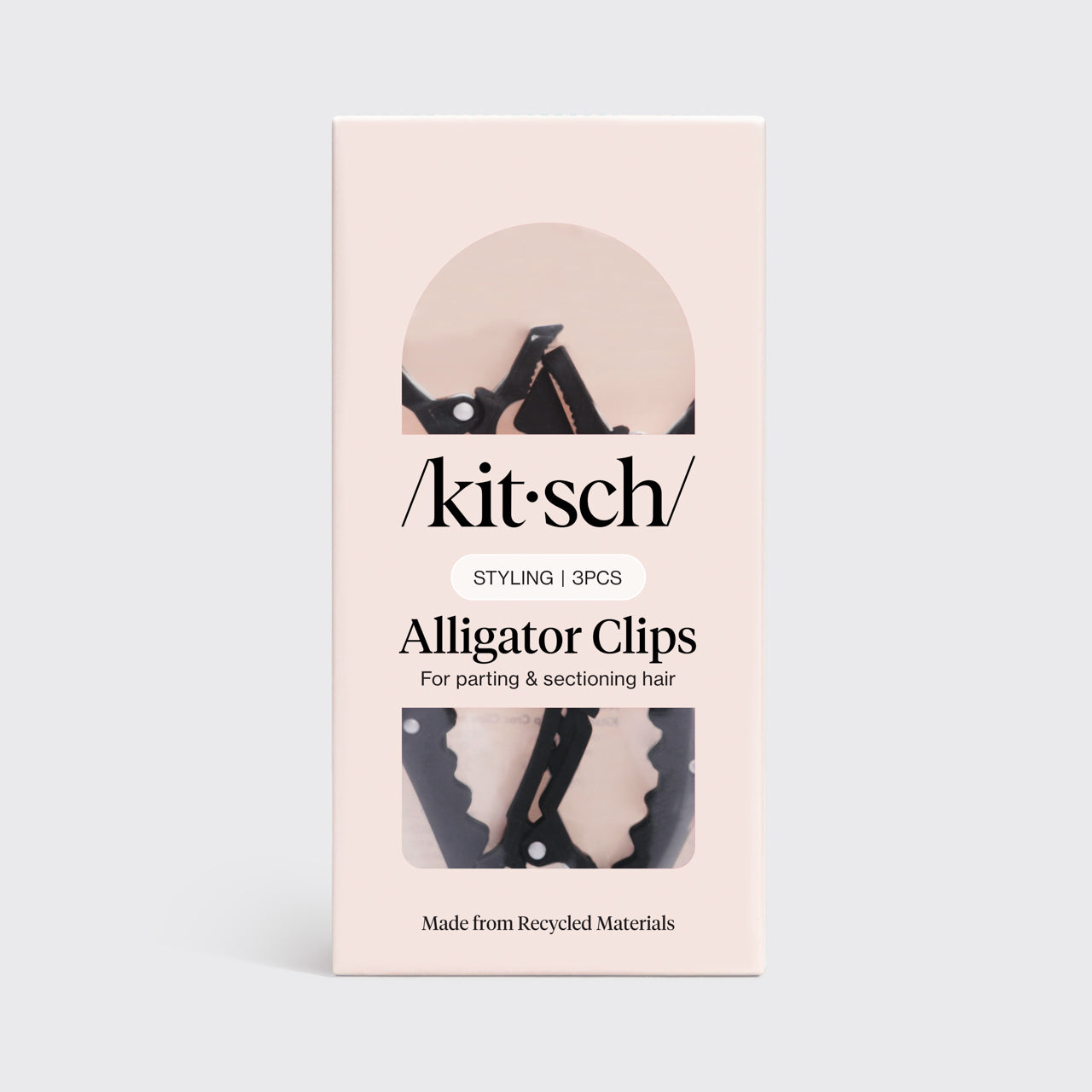 Kitsch Black No-Slip Alligator Clips 3pc Set in retail packaging on a gray background.