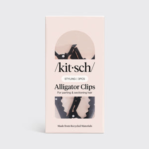 Kitsch Black No-Slip Alligator Clips 3pc Set in retail packaging on a gray background.