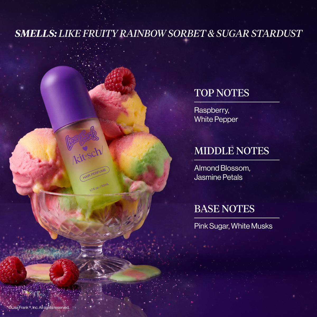Lisa Frank x Kitsch Cosmic Sundae Hair & Body Perfume Mist - infographic