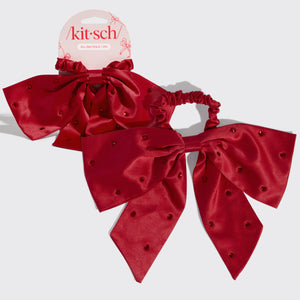 Satin & Rhinestone Bow Scrunchie