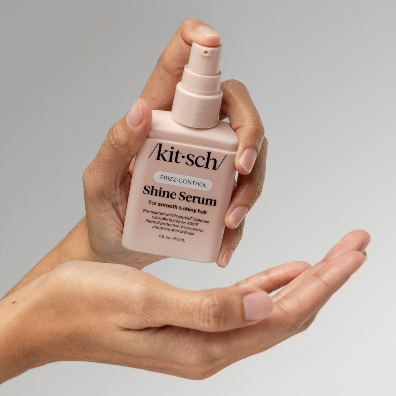 KITSCH Frizz Control Shine Serum hair care product held in hand - part of Build Your Own Hair Routine Bundle collection
