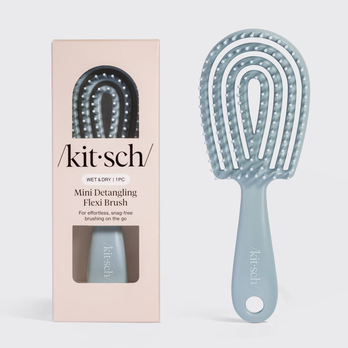 Haze Blue Kitsch Detangling Flexi Brush Mini on a soft neutral background