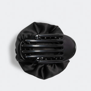 Satin Rosette Flat Cloud Clip in Black - Medium