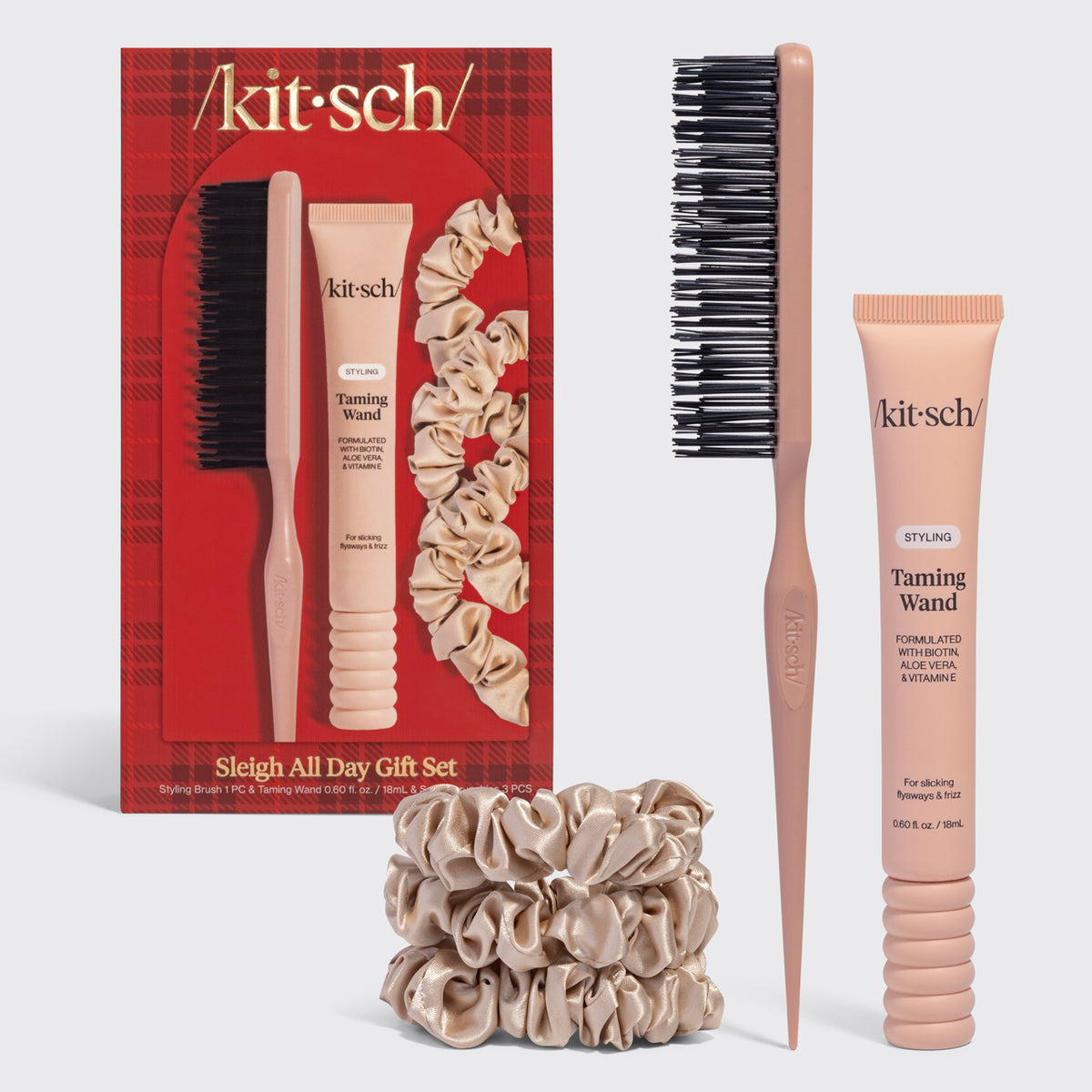 KITSCH Sleigh All Day 5pc Gift Set — hero product shot — creates sleek, polished hairstyles with a soft, flexible hold — for sleek ponytails, buns, and updos without the crunch