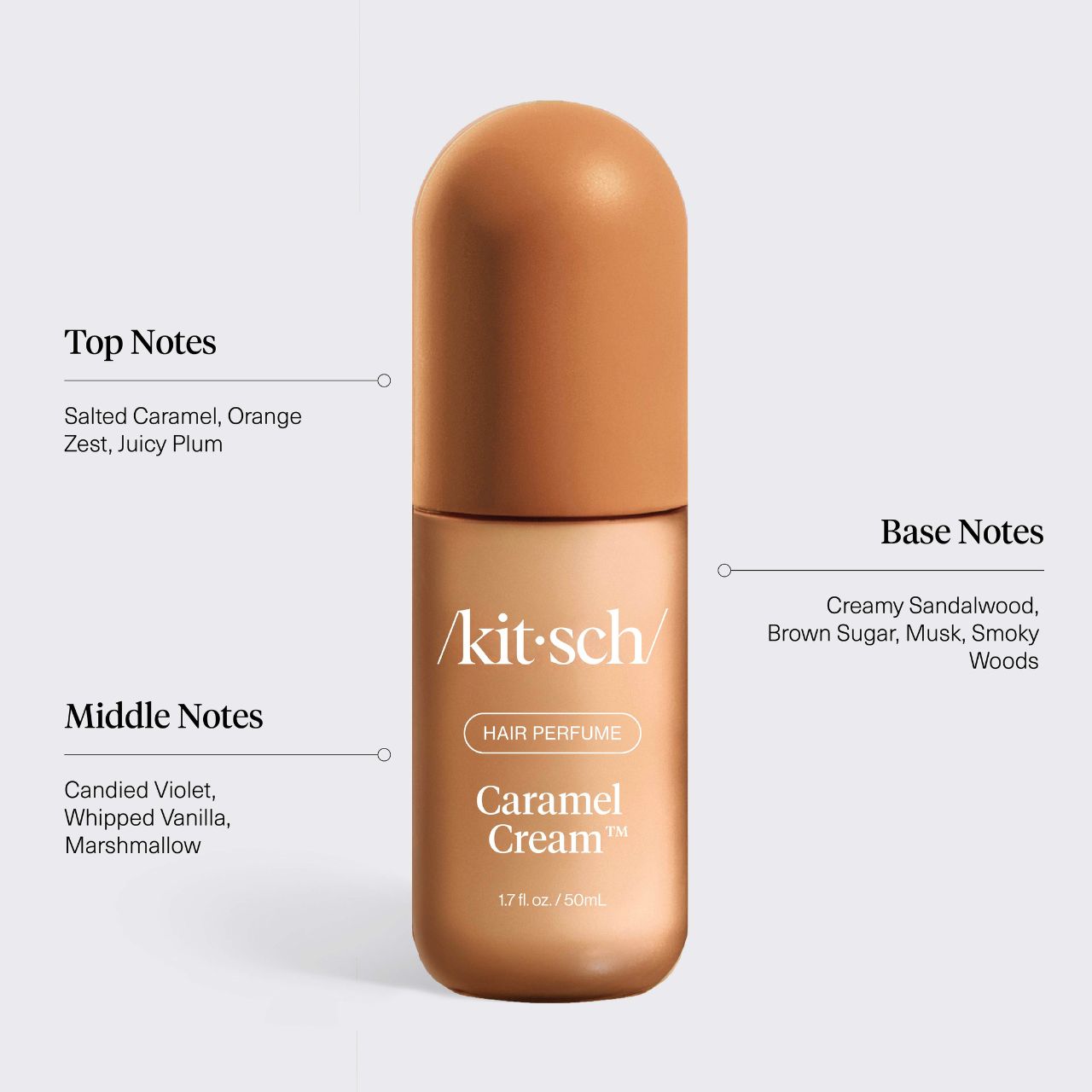 KITSCH Caramel Cream Hair & Body Perfume Mist - fall fragrance notes infographic