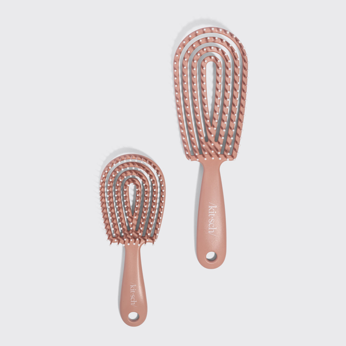 KITSCH Terracotta Detangling Duo 2pc Set — alternate angle of the large and small flexi brushes — gently detangles both wet and dry hair — suitable for all hair types, from thick curls to fine straight strands