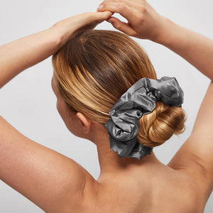 Charcoal & Gold Satin Pillow Scrunchies 2pc Set