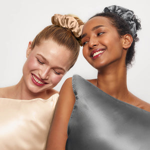 Charcoal & Gold Satin Pillow Scrunchies 2pc Set