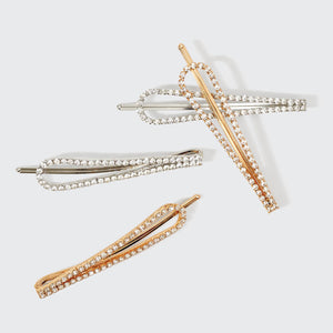 Spille Bobby in metallo con strass a goccia 4 pezzi - Oro e argento