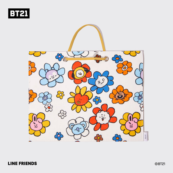 BT21 x Kitsch Claw Clip Organizer — product shot of the reverse side showing the all-over BT21 floral character print — foldable hanging organizer that tucks away neatly when not in use