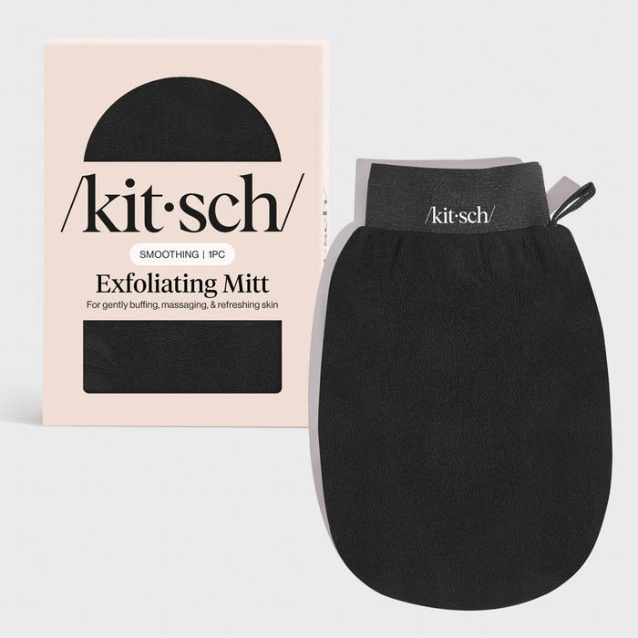 Kitsch Black Exfoliating Glove flat lay showing textured surface
