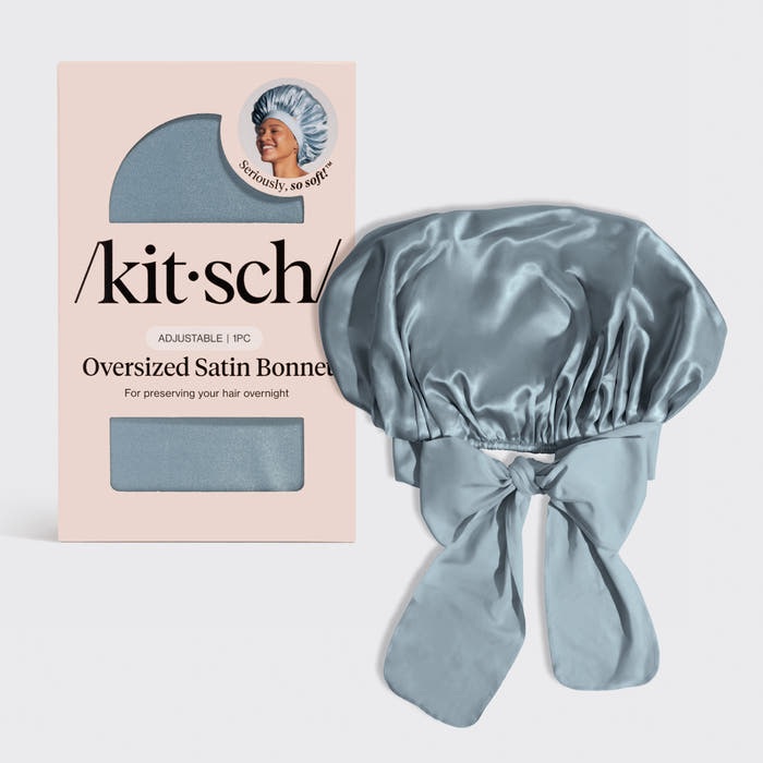 Bonnet oversize en satin - Bleu noisette