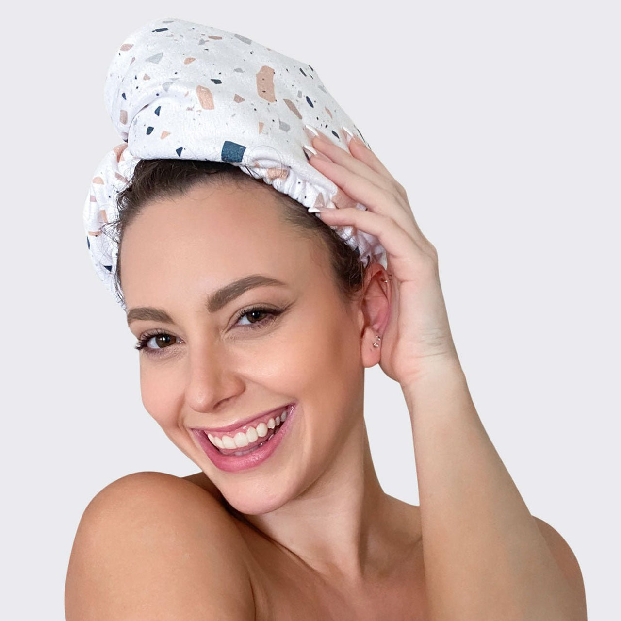 Microfiber Hair Towel -White Terrazzo