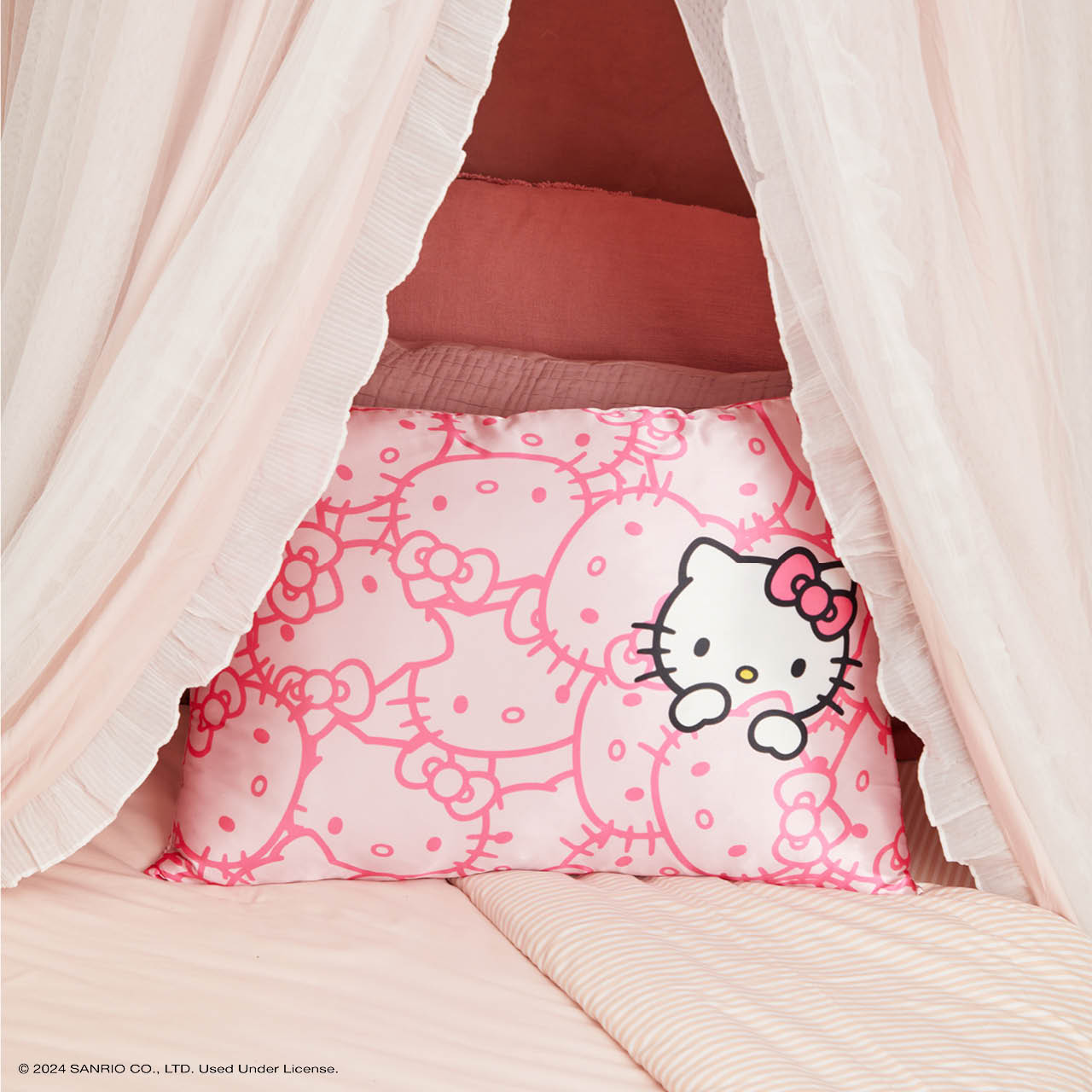 Kitsch x Hello Kitty Satin Pillowcase in Pink Hello Kitty Faces